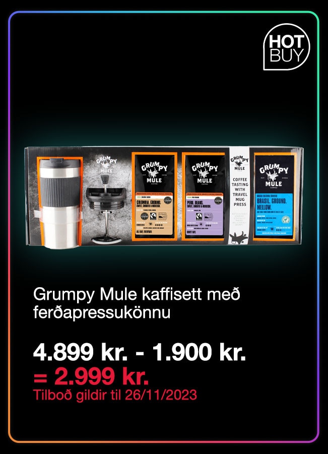 Grumpy Mule kaffisett með ferðapressukönnu