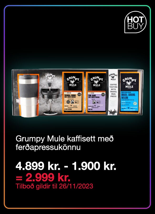 Grumpy Mule kaffisett með ferðapressukönnu