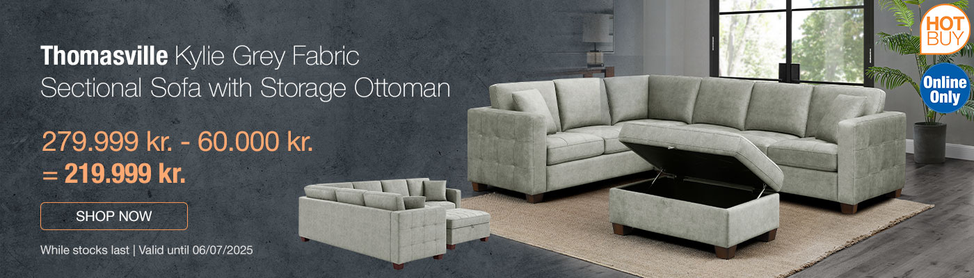 Thomasville Kylie Grey Fabric Sectional Sofa with Storage Ottoman