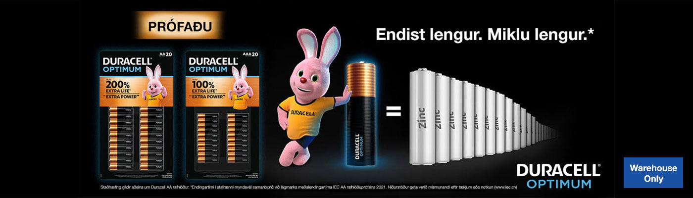 Endist lengur. Miklu lengur.* DURACELL OPTIMUM