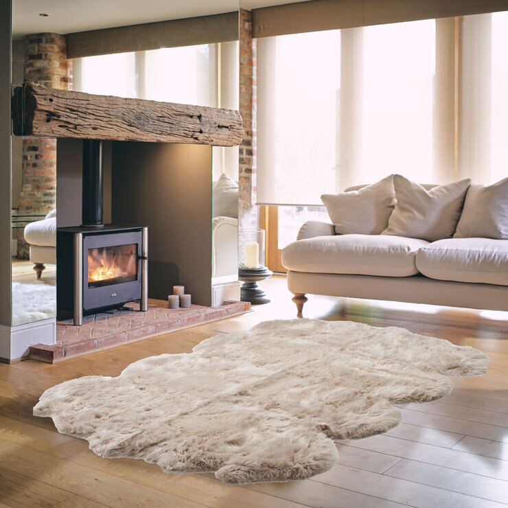 Bowron Longwool 100% Sheepskin Octo Rug, Stone