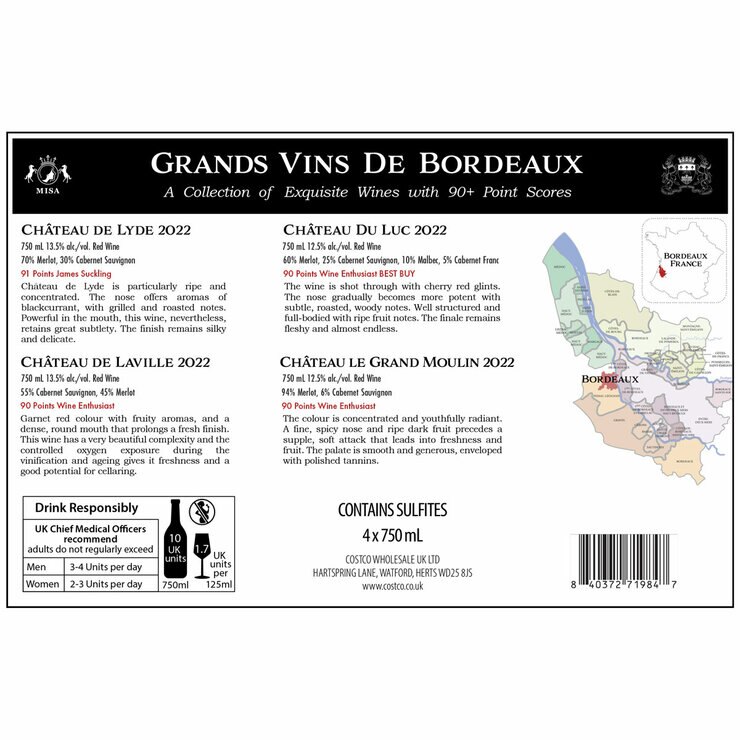 Bordeaux 4 Bottle Gift Pack, 4 x 75cl