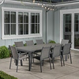 SunVilla Dark Forest 9 Piece Extending Sling Dining Patio Set + Cover