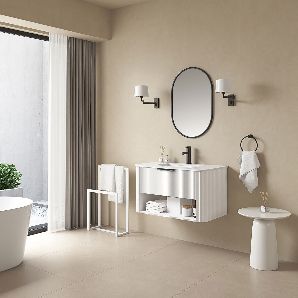 Ove Bella 900mm Wide Wall Mounted Vanity in Matte White