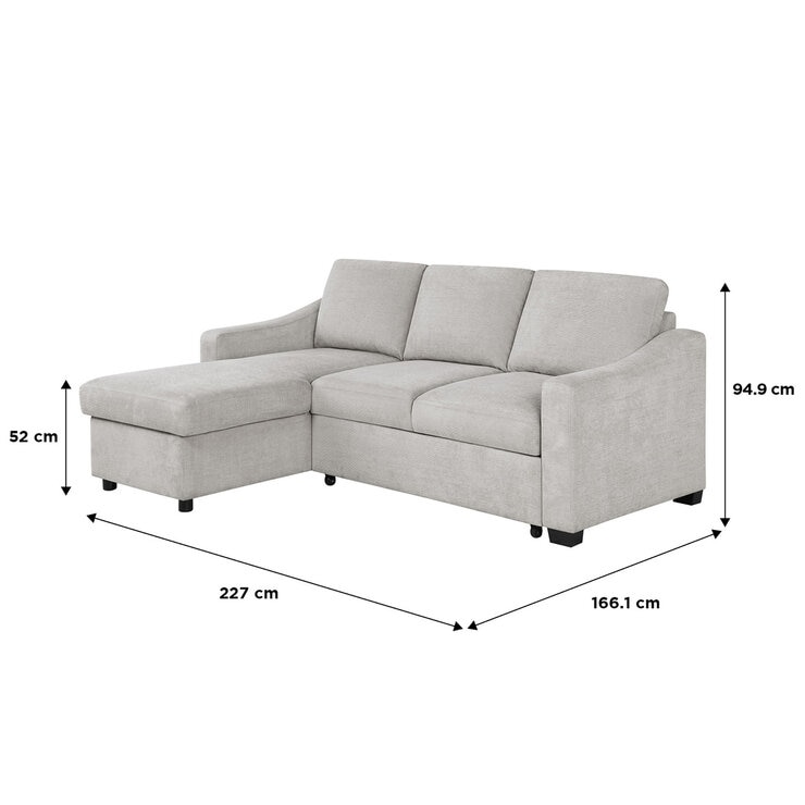 Coddle Aria Beige Fabric Convertible Sofa Bed with Chaise