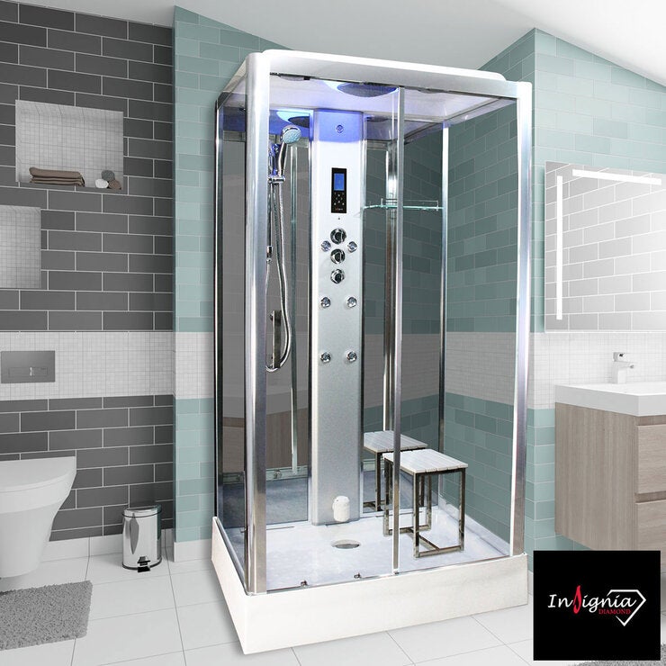 Insignia Diamond 1150 x 850mm Rectangular Steam Shower with Chrome Frame Insignia Diamond 1150 x 850mm Rectangular Steam Shower with Chrome Frame