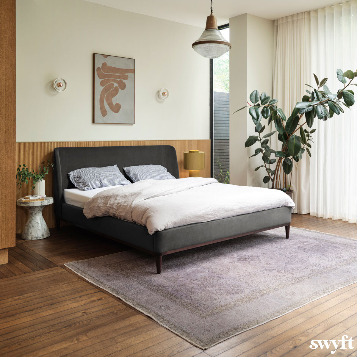 Swyft Bed 02 Charcoal Grey Velvet Bed Frame, 180 x 200 cm