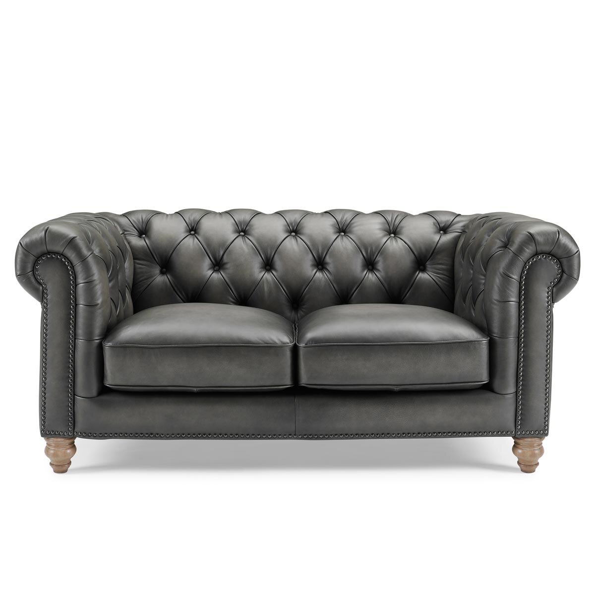 Allington 2 Seater Grey Leather Chesterfield Sofa