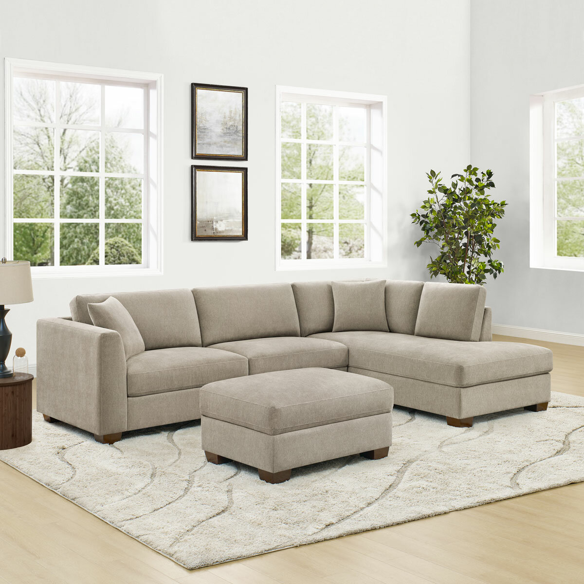 Thomasville Walsen Grey Fabric Corner Sofa with Storage Ottoman, Right Hand Facing