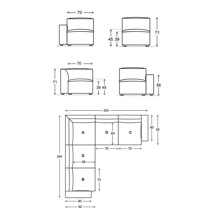 Swyft Model 03 Light Grey Linen 5 Piece Modular Sofa