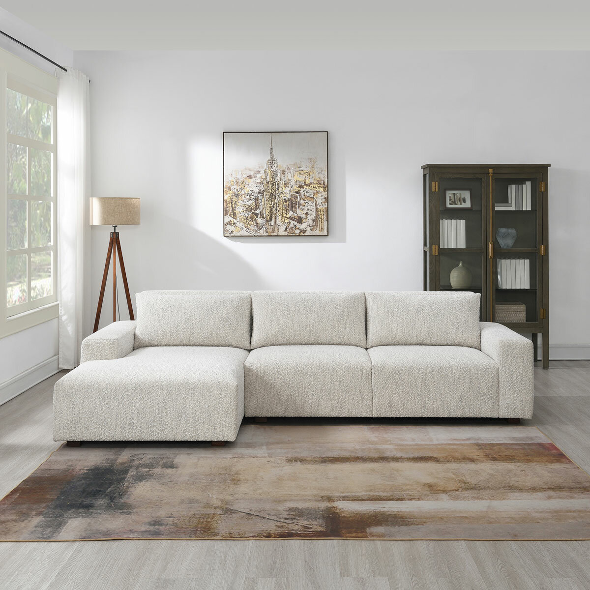 Zyllah Beige Fabric Corner Sofa with Chaise