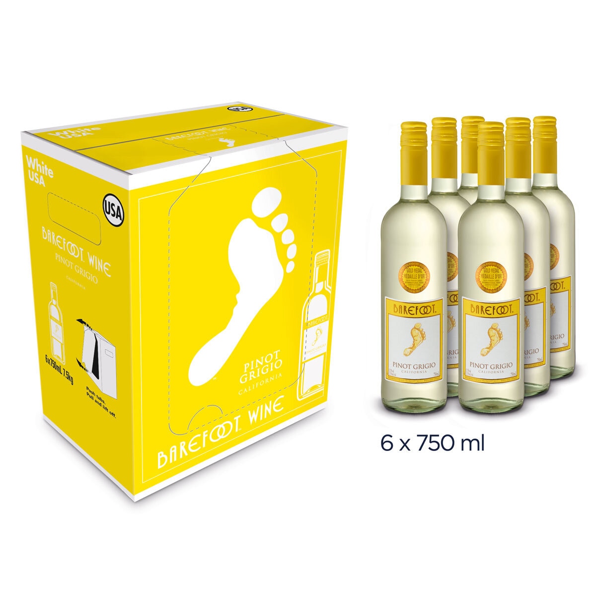 Barefoot Pinot Grigio, 6 x 75cl