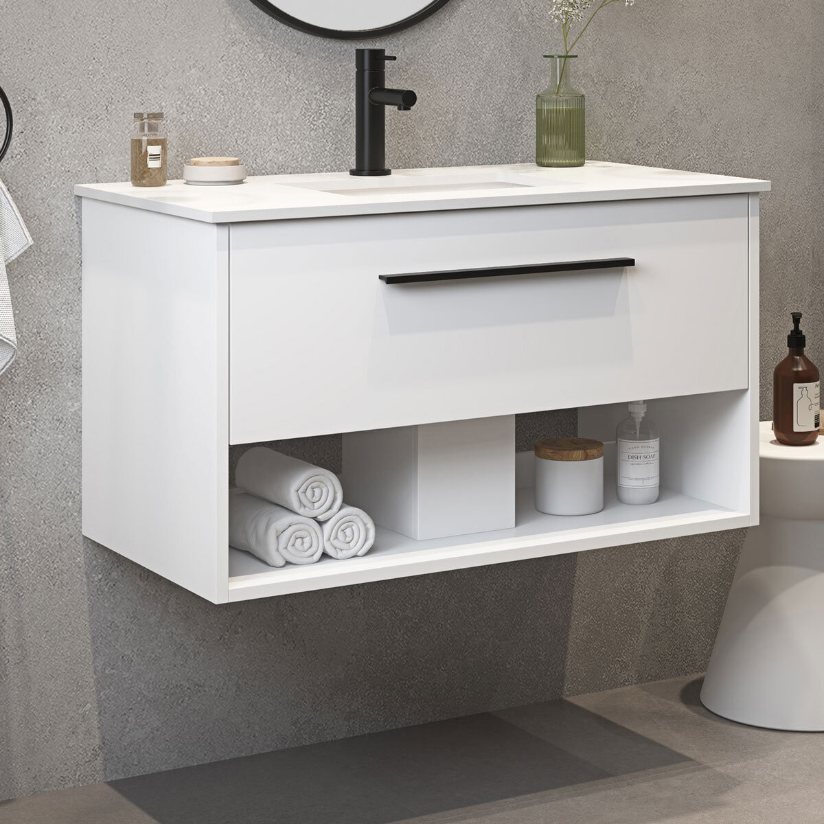 Ove Camila 900mm Wide Wall Mounted Vanity in Matte White