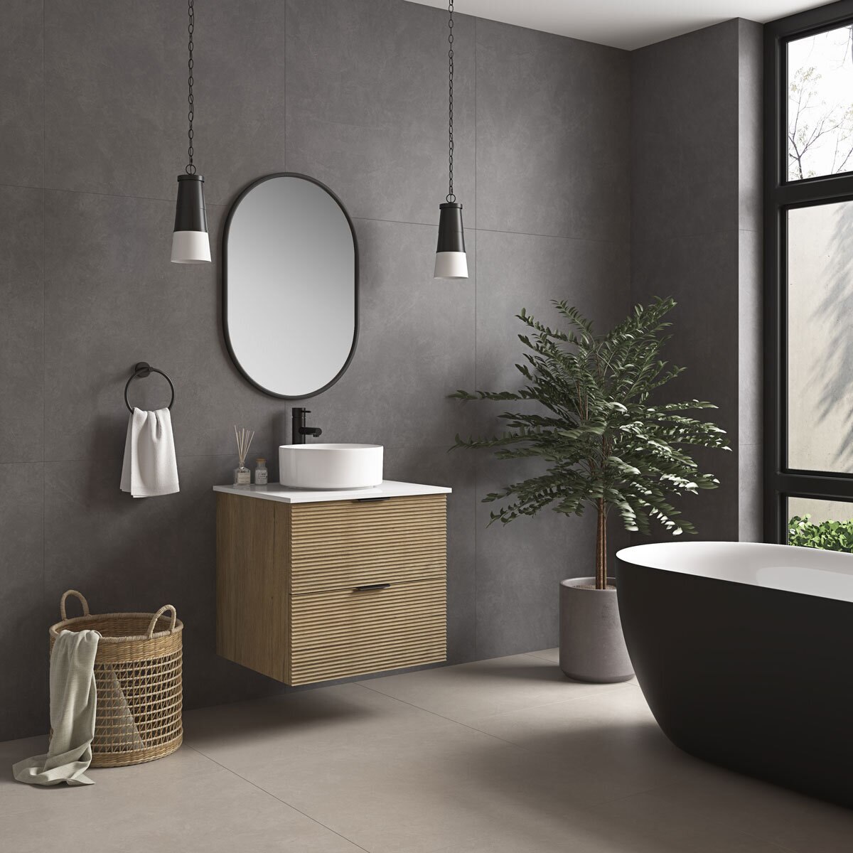 Ove Archie 600mm Wide Wall Mounted Vanity with 2 Drawers in Natural Oak