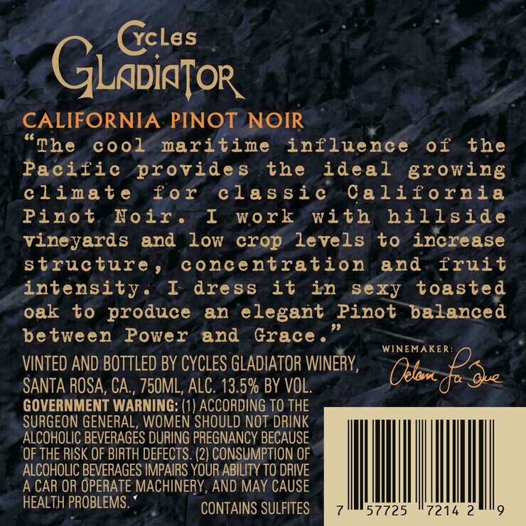 Cycles Gladiator Pinot Noir 2021, 75cl Cycles Gladiator Pinot Noir 2021, 75cl