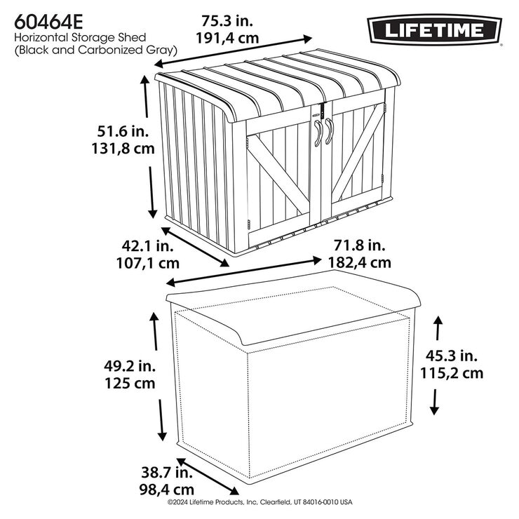Lifetime 6ft 2" x 3ft 4" (1.9 x 1m) Horizontal 2,190 Litre Storage Shed in Grey - Model 60464E