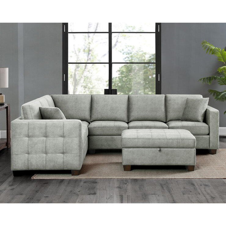 Thomasville Kylie Grey Fabric Sectional Sofa with Storage Ottoman Thomasville Kylie Grey Fabric Sectional Sofa with Storage Ottoman