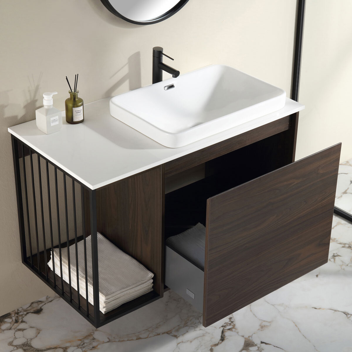 Ove Judy 1000mm Wide Wall Mounted Vanity in Dark Brown