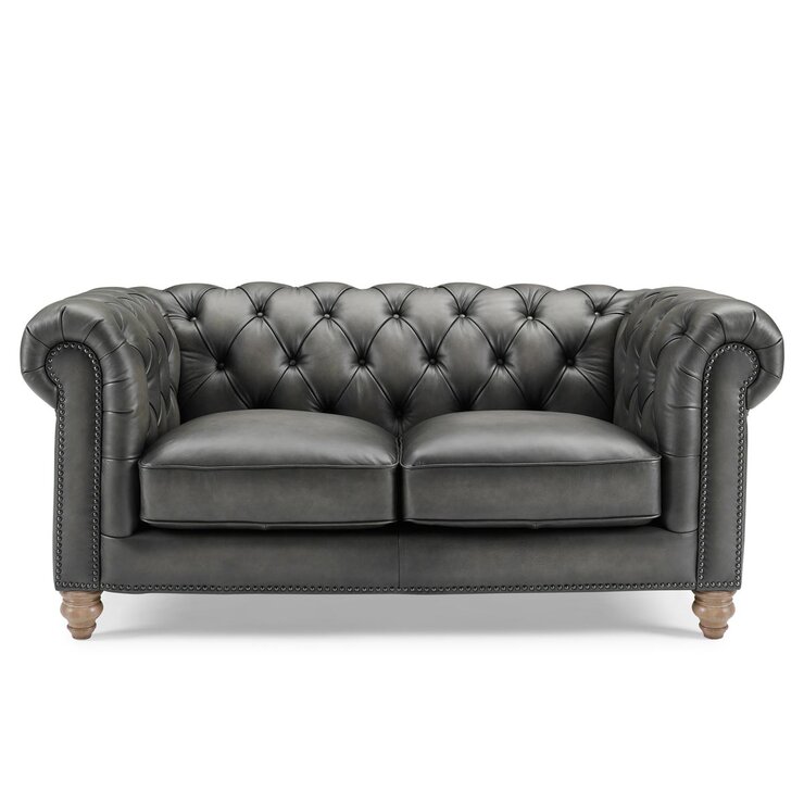 Allington 2 Seater Grey Leather Chesterfield Sofa