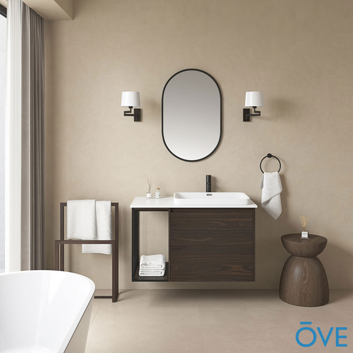 Ove Judy 1000mm Wide Wall Mounted Vanity in Dark Brown