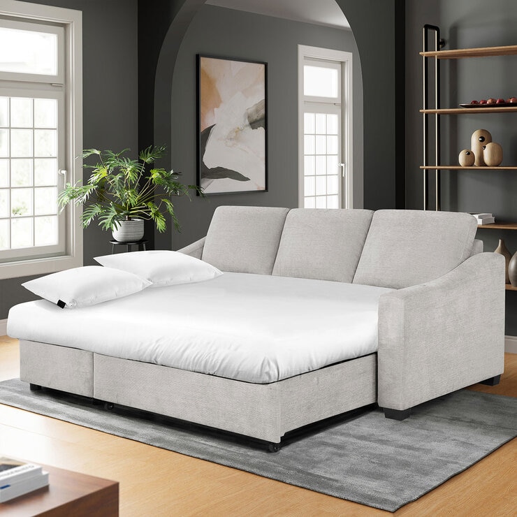 Coddle Aria Beige Fabric Convertible Sofa Bed with Chaise