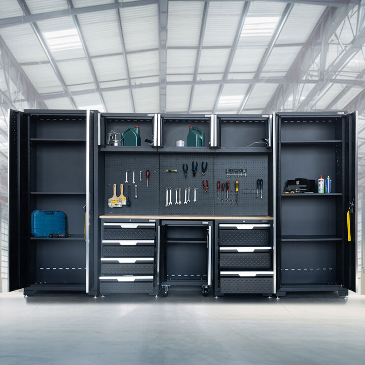 Hilka Garage Pro+ 24 Gauge Steel 9 Piece Cabinet Set Hilka Garage Pro+ 24 Gauge Steel 9 Piece Cabinet Set