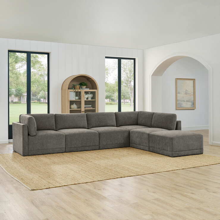 Thomasville Fallon Grey 6 Piece Modular Fabric Sofa