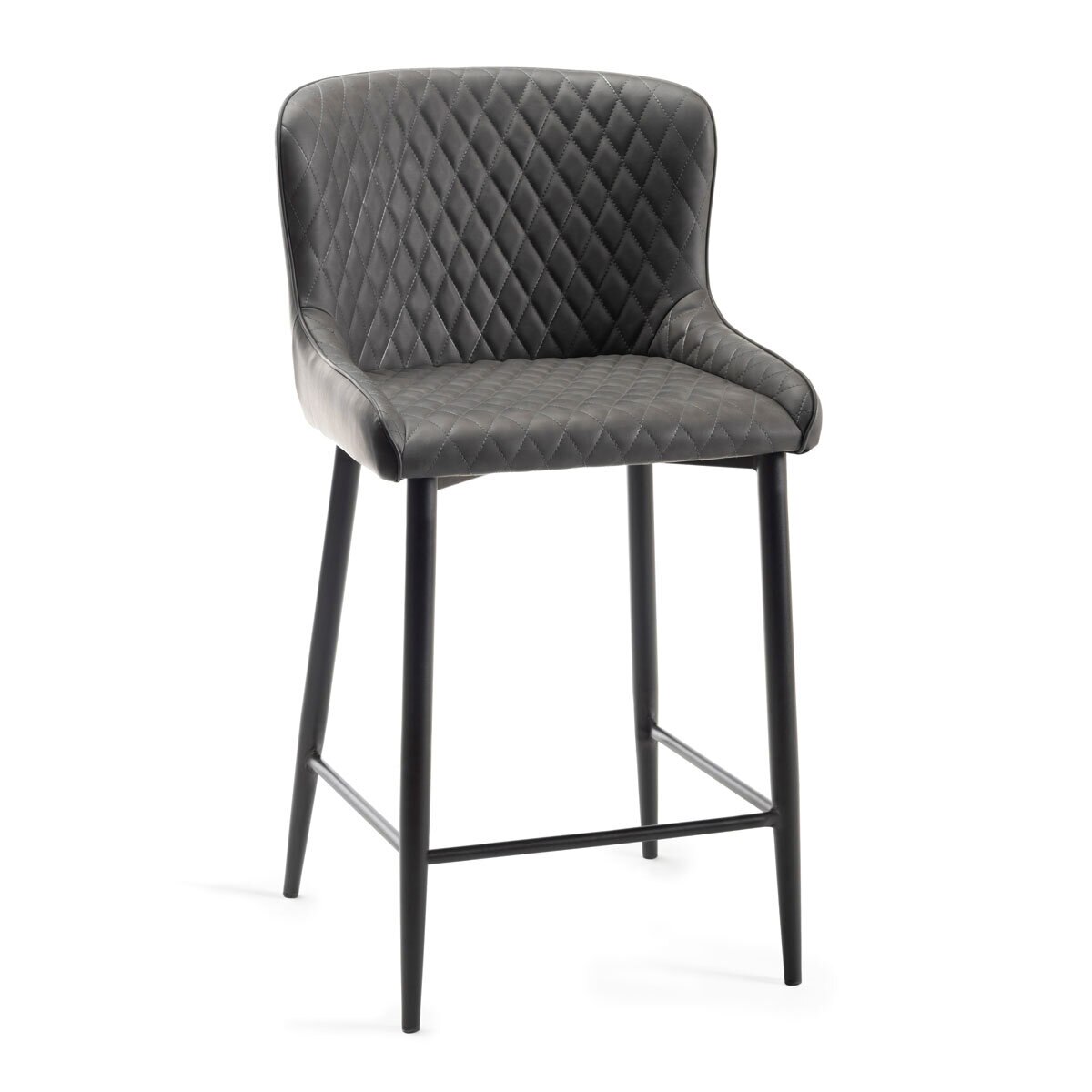 Finch Grey Faux Leather Diamond Stitch Bar Stool, 2 Pack