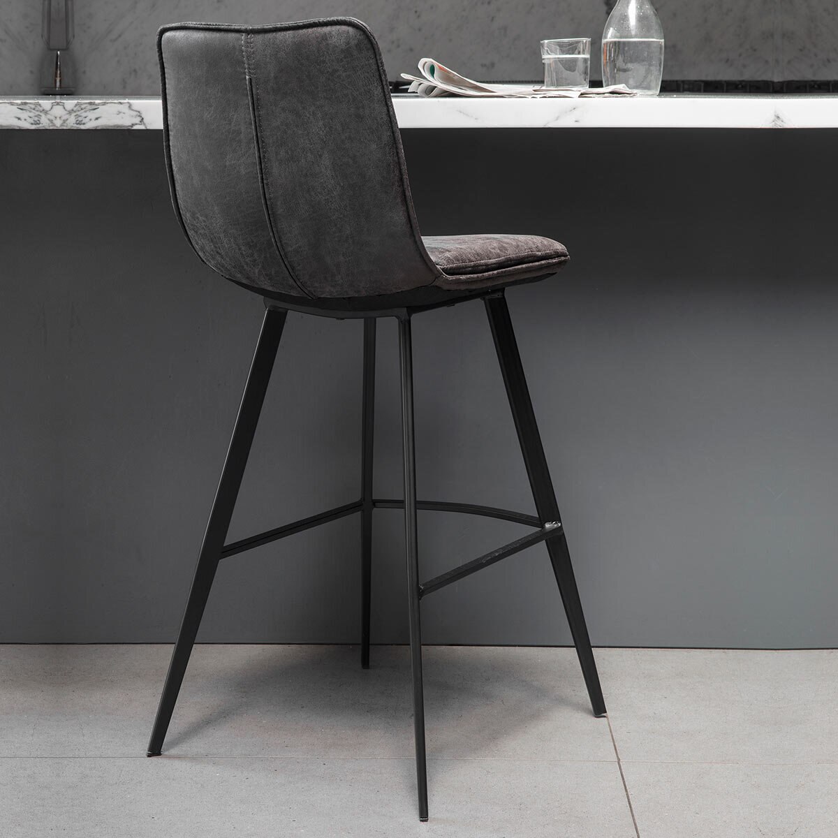 Gallery Henley Grey Faux Leather Bar Stool, 2 Pack
