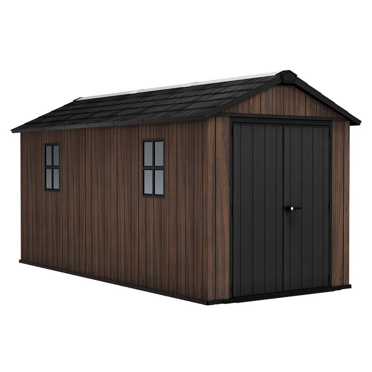 Keter Rosewood 7ft 6" x 15ft 6" (2.3 x 4.7m) Storage Shed with Front Entry Keter Rosewood 7ft 6" x 15ft 6" (2.3 x 4.7m) Storage Shed with Front Entry