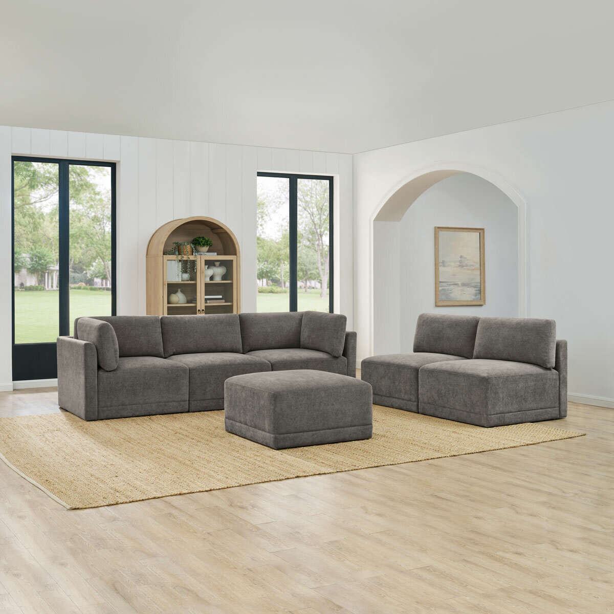 Thomasville Fallon Grey 6 Piece Modular Fabric Sofa