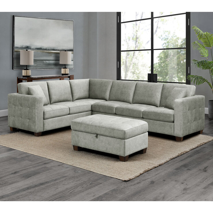 Thomasville Kylie Grey Fabric Sectional Sofa with Storage Ottoman Thomasville Kylie Grey Fabric Sectional Sofa with Storage Ottoman