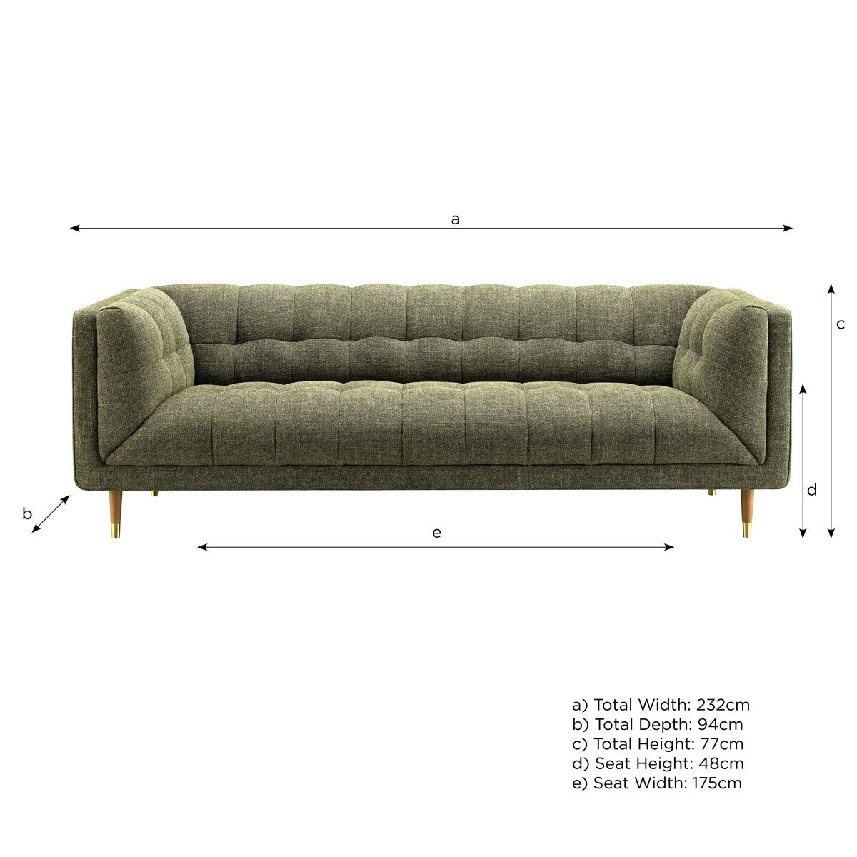 Isla Green Fabric Large 3 Seater Sofa