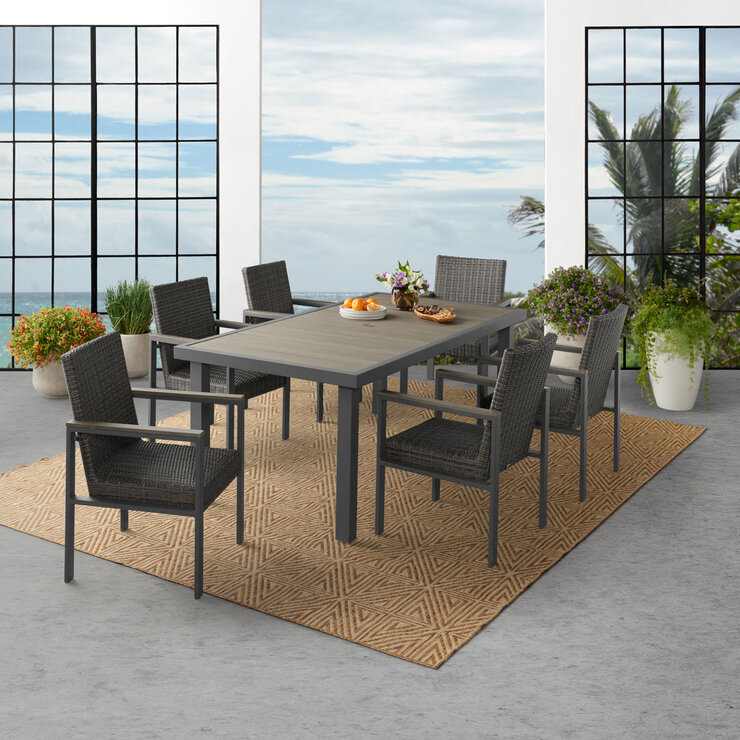 Agio Maricopa 7 Piece Woven Dining Set with Padded Seats + Cover Agio Maricopa 7 Piece Woven Dining Set with Padded Seats + Cover