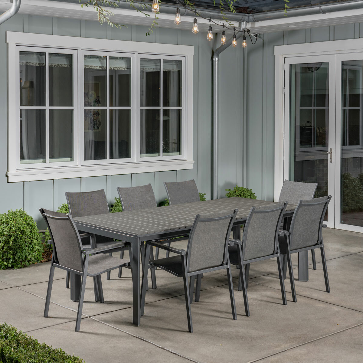 SunVilla Dark Forest 9 Piece Extending Sling Dining Patio Set + Cover