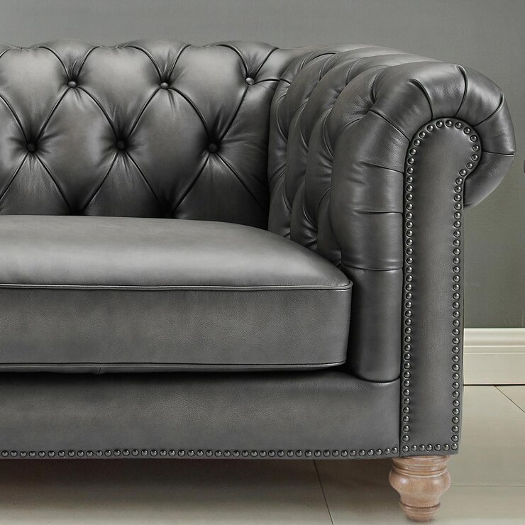 Allington 2 Seater Grey Leather Chesterfield Sofa