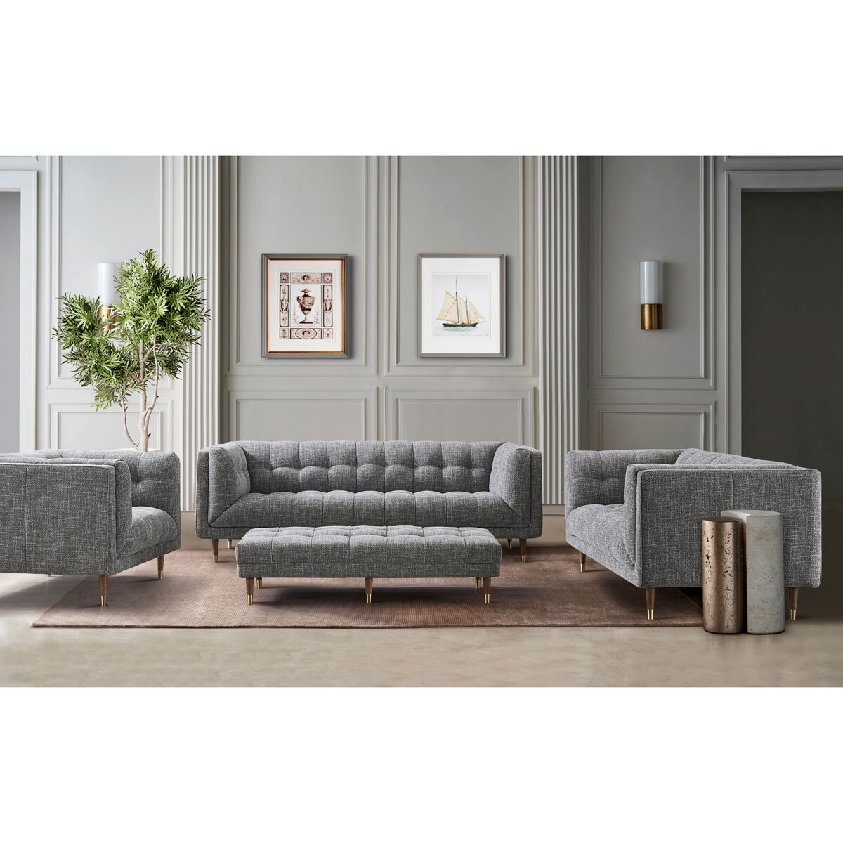 Isla Grey Fabric Ottoman