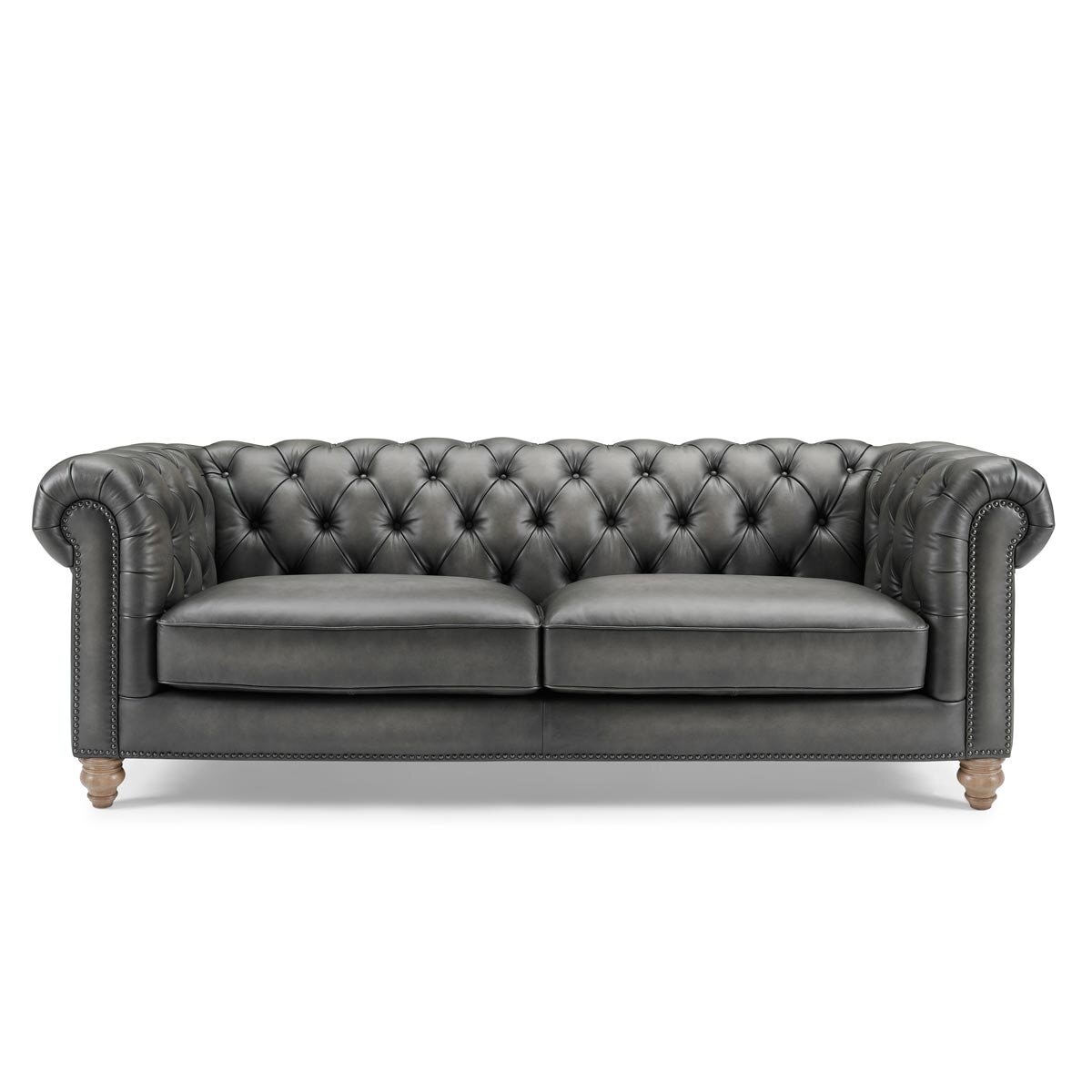 Allington 3 Seater Grey Leather Chesterfield Sofa