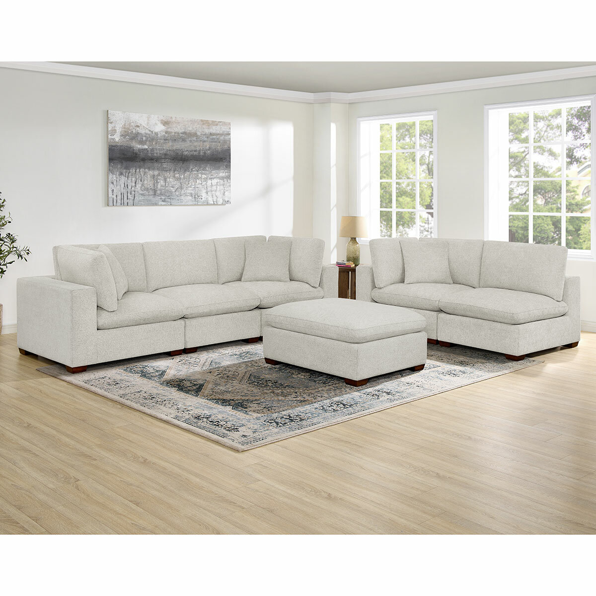 Thomasville Lowell Light Grey Fabric 6 Piece Modular Sofa