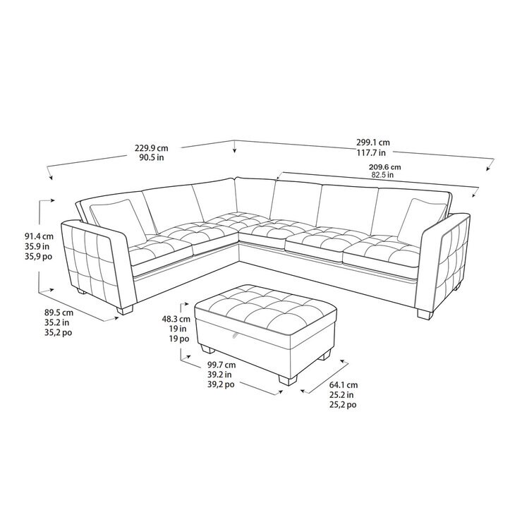 Thomasville Kylie Grey Fabric Sectional Sofa with Storage Ottoman Thomasville Kylie Grey Fabric Sectional Sofa with Storage Ottoman