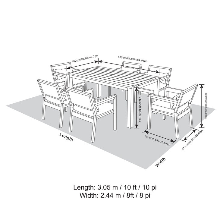 ATLeisure Maribela 7 Piece Cushioned Dining Set + Cover ATLeisure Maribela 7 Piece Cushioned Dining Set + Cover