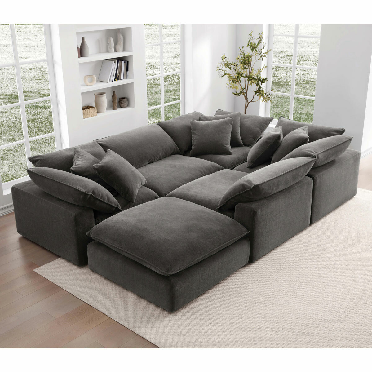 Aiden & Ivy Sereen Dark Grey Fabric 6 Piece Modular Sofa