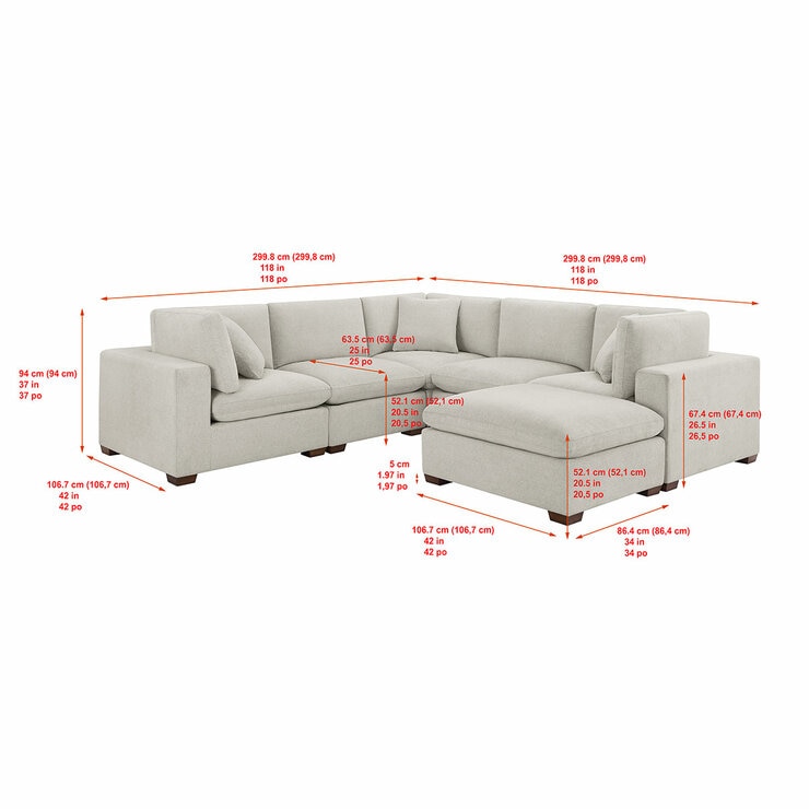 Thomasville Lowell Light Grey Fabric 6 Piece Modular Sofa
