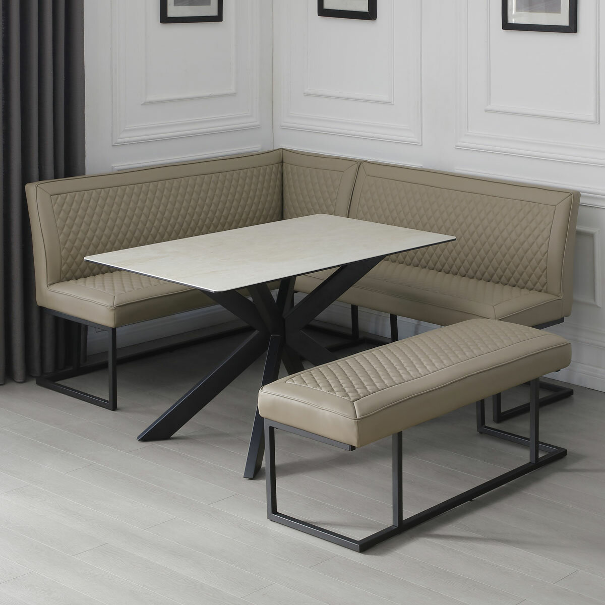 Indus Valley Arden Ceramic Dining Table With Taupe Corner Bench & Low Bench