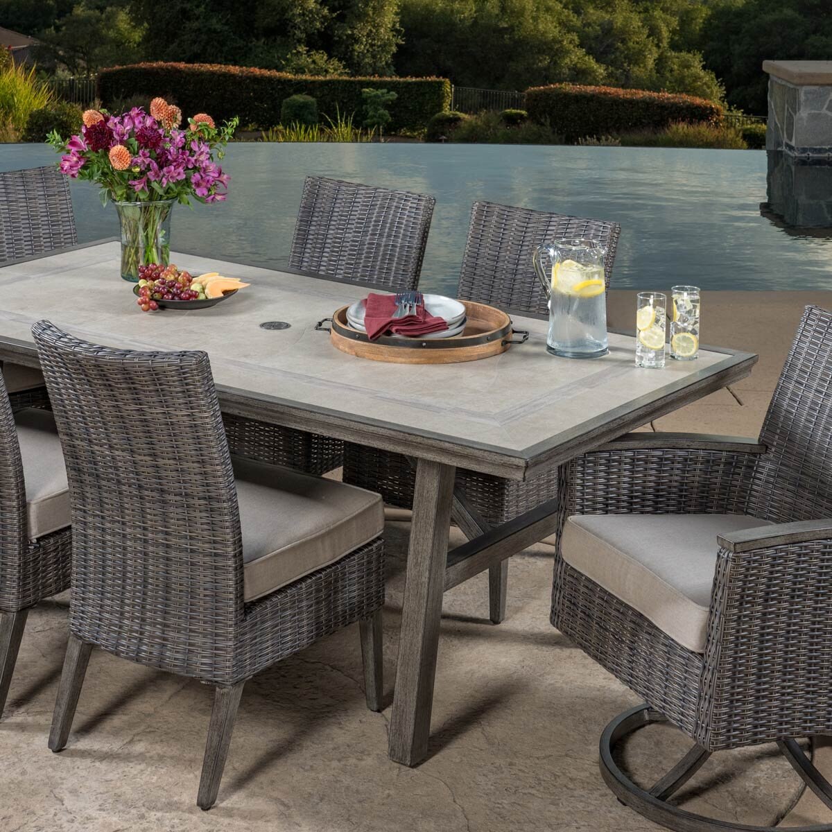 SunVilla Vineyard 7 Piece Wicker Dining Set + Cover