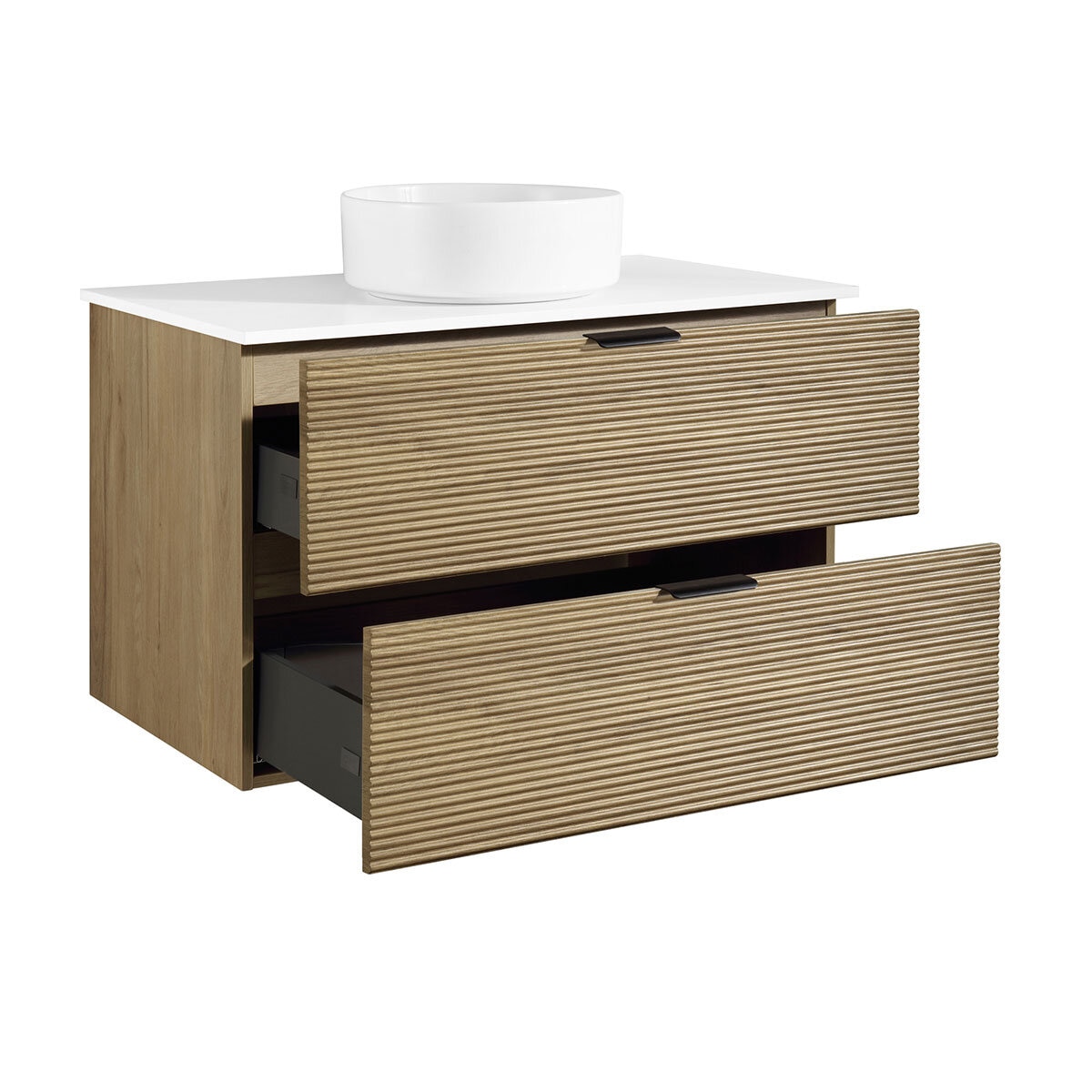 Ove Archie 900mm Wide Wall Mounted Vanity with 2 Drawers in Natural Oak