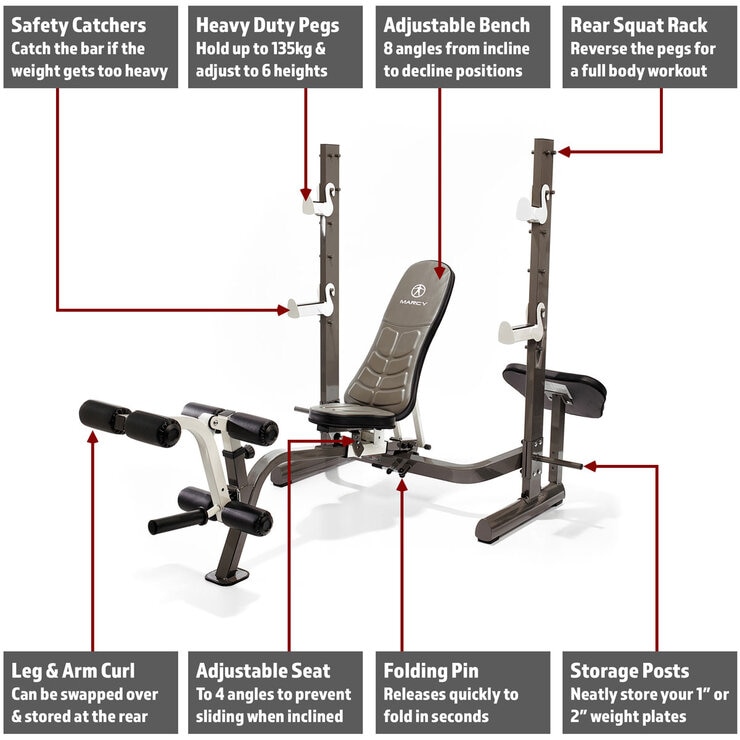 Marcy MWB-70205 Folding Olympic Barbell Bench with Rear Squat Rack Marcy MWB-70205 Folding Olympic Barbell Bench with Rear Squat Rack