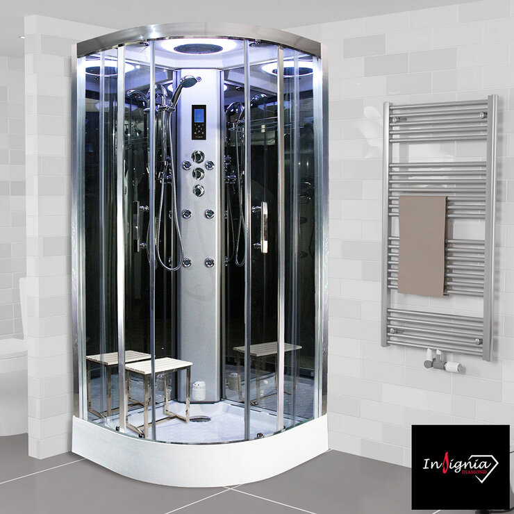 Insignia Diamond 900mm Quadrant Steam Shower with Chrome Frame Insignia Diamond 900mm Quadrant Steam Shower with Chrome Frame