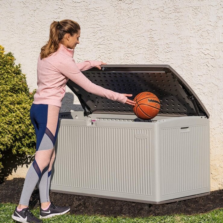 Suncast 4ft 7" x 2ft 5" (1.4 x 0.7m) Horizontal 605 Litre Extra Large Outdoor Storage Deck Box Suncast 4ft 7" x 2ft 5" (1.4 x 0.7m) Horizontal 605 Litre Extra Large Outdoor Storage Deck Box