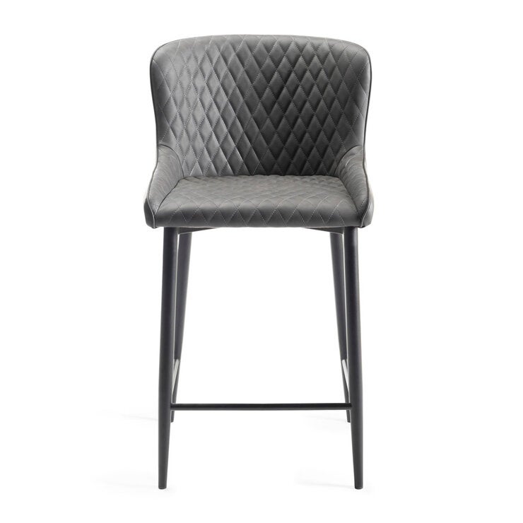 Finch Grey Faux Leather Diamond Stitch Bar Stool, 2 Pack